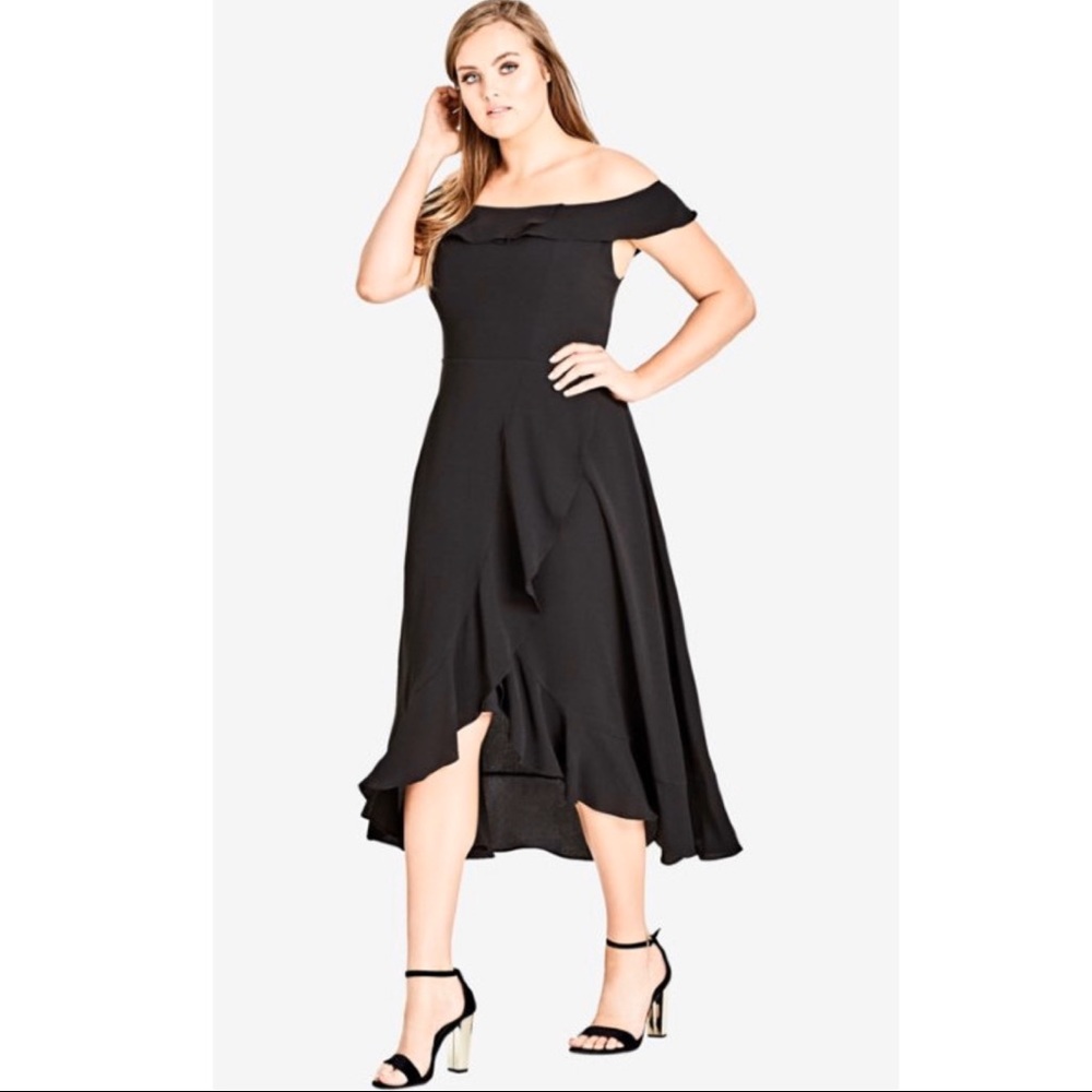 CITY CHIC Wrap Ruffle Off the Shoulder Dress M 18